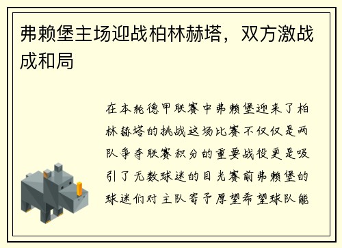 弗赖堡主场迎战柏林赫塔，双方激战成和局