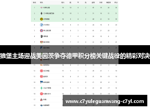 狼堡主场迎战美因茨争夺德甲积分榜关键战役的精彩对决